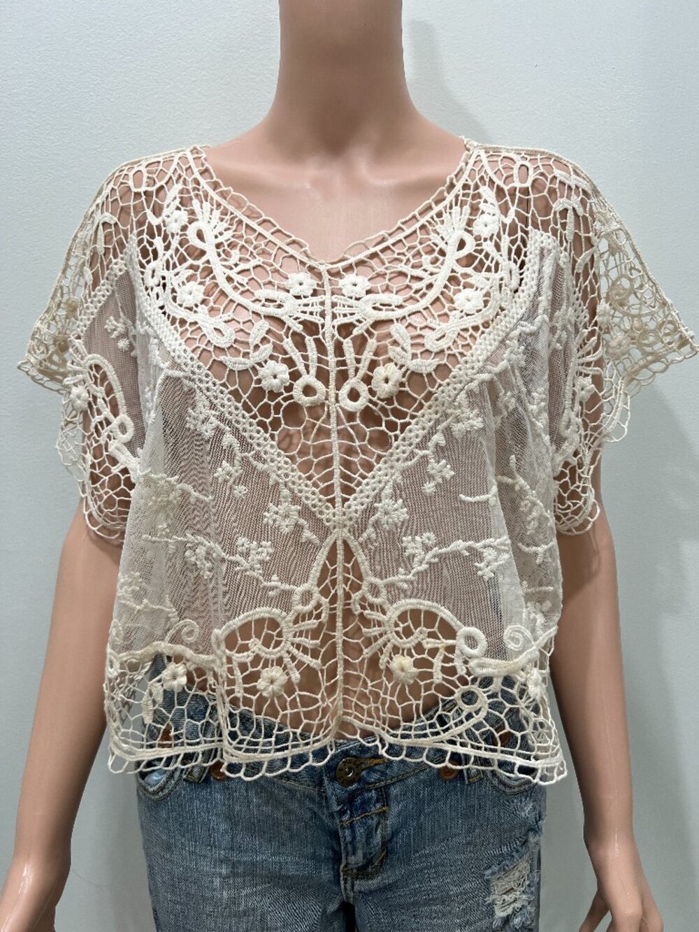 Sundance Catalog Crochet lace blouse Size M